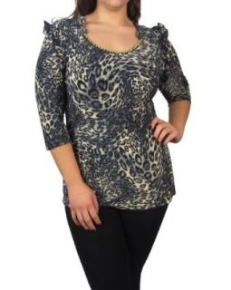 599fashion Plus size round neck 3/4 sleeve animal print top at  Womens Clothing store: Blouses