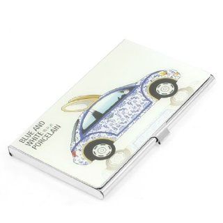 Chinese Blue and White Porcelain Car Print Mirrored Metal Rectangular Business Card Holder : Badge Holders : Office Products