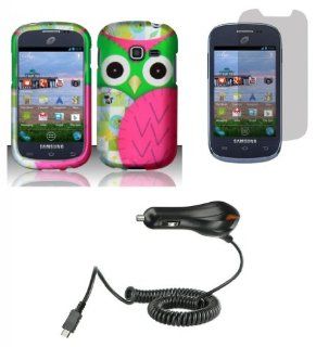 Samsung Galaxy Centura S738C   (Straight Talk, Net10, Tracfone)   Accessory Combo Kit   Hot Pink and Green Owl Design Shield Case + Atom LED Keychain Light + Screen Protector + Micro USB Car Charger Cell Phones & Accessories