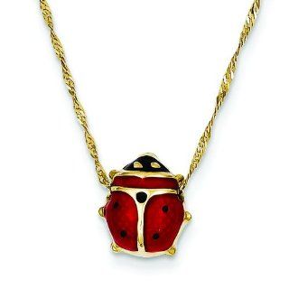 14K Yellow Gold Enameled Ladybug Necklace Jewelry 11mm: Jewelry