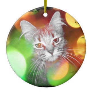 Cat in the Christmas Lights Artwork Ornament