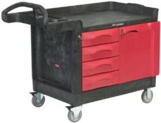 Rubbermaid Commercial TradeMaster Structural Foam Service Cart with 4 Drawer and Cabinet, 1 Shelf, Black, 750 lbs Load Capacity, 38" Height, 49" Length x 26 1/4" Width