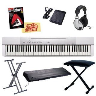 Casio Privia PX 150 88 Key Digital Piano Bundle with Gearlux JX 90 Bench, Gearlux JX 52 Stand, Gearlux Dust Cover, Cherub WTB 004 Sustain Pedal, Samson HP 10 Headphones, Hal Leonard Instructional Book, and Austin Bazaar Polishing Cloth   White: Musical Ins
