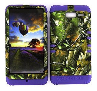 For Motorola Droid Razr M Xt907 Camo Green Leaves Heavy Duty Case + Light Purple Rubber Skin Accessories Cell Phones & Accessories