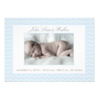 Baby Blue and white chevron birth announcement car