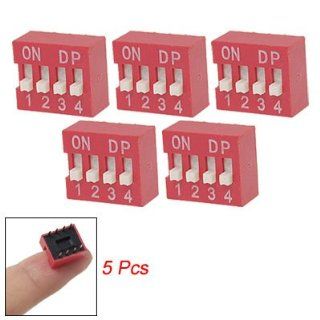 5 Pcs 4 Ways 8 Pin Gold Tone Plate Contacts Red Slide Type DIP Switch: Home Improvement