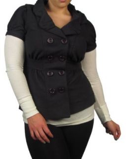 599fashion Plus size short sleeve double breasted fleece coat w/decorative collar design id.23137c 1XL at  Womens Clothing store