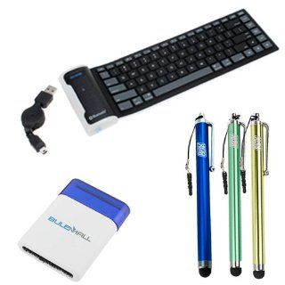 iKross Bluetooth Wireless Silicone Keyboard (216x85x3 mm) + 3x Pen style Stylus (Blue / Green / Orange) + Mini Brush for HTC Desire 610, One (M8), Desire / Desire 601, One Max, One Mini and more: Cell Phones & Accessories