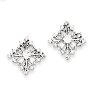 Gold and Watches Sterling Silver CZ Snowflake Post Earrings: Jewelry