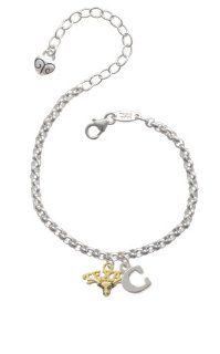 Small Gold ''Texas'' Longhorn Initial   C   Silver Charm Bracelet: Link Charm Bracelets: Jewelry