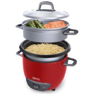 Aroma Arc 743 1Ngr 3 Cup (Uncooked) 6 Cup (Cooked) Rice Cooker and Food Steamer, Red: Kitchen & Dining