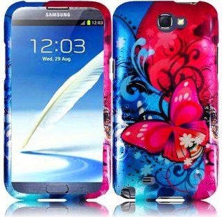 Blue Hot Pink Butterfly Flower Hard Cover Case for Samsung Galaxy Note II 2: Cell Phones & Accessories