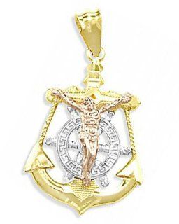 Jesus Anchor Pendant 14k Rose Yellow Gold Charm: Jewel Tie: Jewelry