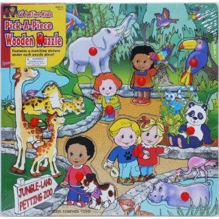 Lil' Fun Time Kids Pick A Piece Wooden Puzzle   Jungle Land Petting Zoo: Toys & Games