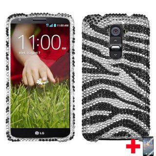 LG OPTIMUS G2 D801 D800 FULL DIAMOND BLING BLACK SILVER ZEBRA SKIN RHINESTONE DESIGN HARD SNAP ON CELL PHONE CASE COVER + FREE SCREEN PROTECTOR, FROM [TRIPLE 8 ACCESSORIES]: Cell Phones & Accessories