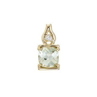 14K Yellow Gold Green Amethyst and Diamond Pendant with 18" Chain: Jewelry