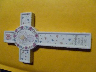 PRECIOUS MOMENTS PORCELAIN HANGING CROSS WITH INSCRIPTION " CELEBRATING GOD'S PRECIOUS GIFT" 1991 : Wall Crosses : Everything Else