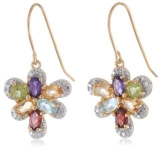 18k Yellow Gold Plated Sterling Silver Multi Gemstone and Diamond Accent Butterfly Earrings: Dangle Earrings: Jewelry