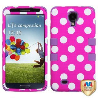 MyBat Samsung Galaxy S 4 TUFF Hybrid Phone Protector Cover   Retail Packaging   White Polka Dot Hot Pink/Electric Purple Cell Phones & Accessories