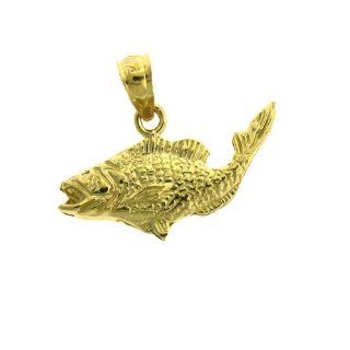 14K Gold Charm Pendant 1.5 Grams Nautical>Bass622 Necklace: Jewelry