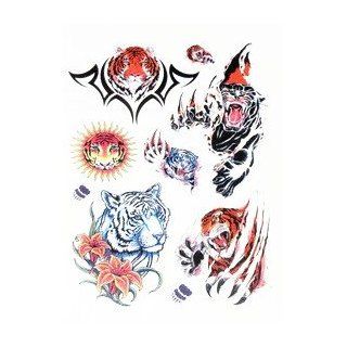 BT0071 Colorful Sun, Tiger, Paw, Temporary Tattoos, Washable & Safe For Kid: Toys & Games