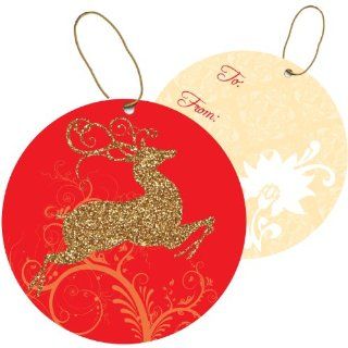 Jillson Roberts Christmas Sparkle String Tie Gift Tags, Fancy Prancer Gold, 24 Count (XTS627) : Label Holders : Office Products