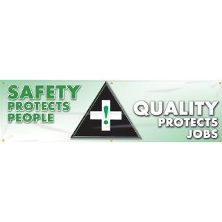 Accuform Signs MBR819 Reinforced Vinyl Motivational Safety Banner "SAFETY PROTECTS PEOPLE QUALITY PROTECTS JOBS" with Metal Grommets, 28" Width x 8' Length: Industrial Warning Signs: Industrial & Scientific