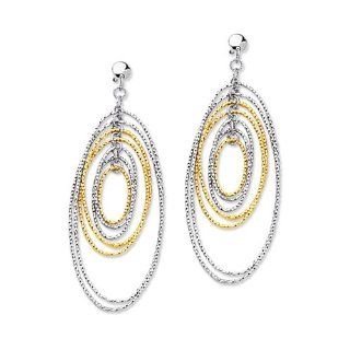 14K Yellow & White Gold Polished Textured Multi Oval Ring 2 Tone Fancy Earrings: Dangle Earrings: Jewelry