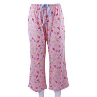Leisureland Women's Knit Pajama Lounge Capri Pants Pink Umbrella Design at  Womens Clothing store