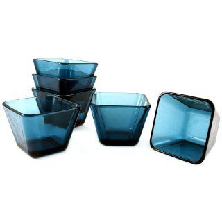 Anchor Hocking Rio 3.5 Inch Coastal Blue Glass Dessert Bowl, Set of 6: Kitchen & Dining