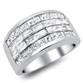 2.80ct Princess Cut Baguette Diamond Wedding Band Ring 18k White Gold: Jewelry
