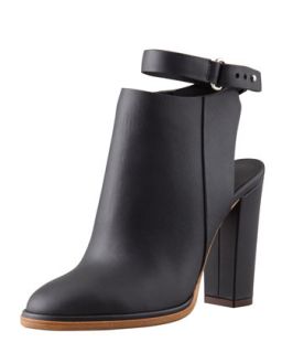 Womens Joanna Ankle Strap Leather Bootie, Black   Vince