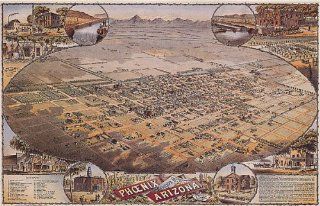 BIRDS EYE VIEW PHOENIX ARIZONA MAP SMALL VINTAGE POSTER : Vintage Arizona Map : Everything Else