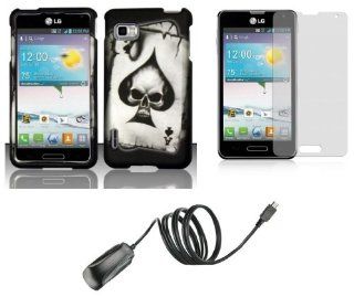 LG Optimus F3 (LS720, MS659)   Accessory Combo Kit   Black Ace Skull Design Shield Case + Atom LED Keychain Light + Screen Protector + Micro USB Wall Charger: Cell Phones & Accessories