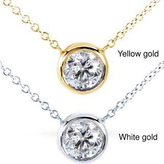 Round Moissanite Solitaire Bezel Necklace 14k Yellow Gold (6mm 3/4ct DEW) Diamond Me Jewelry