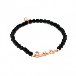 Rose Gold Plated Love Message With Black Onyx Beads Stretch Bracelet: Jewelry