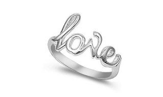 Sterling Silver "Love" Ring High Polished Romantic Solid 925 Italy Promise Band Size 4 Jewelry