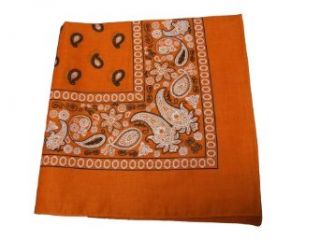 100% Cotton Double Sided Print Paisley Bandana Scarf, Head Wrap   Orange: Clothing