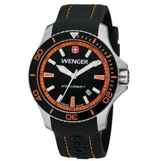 Wenger Sea Force Watch, Black & Orange Dial Black & Orange Bezel Black Silicone Strap 641.102: Watches