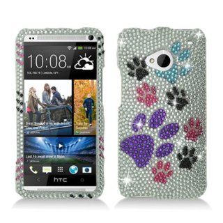 Aimo HTCM7PCLDI668 Dazzling Diamond Bling Case for HTC One/M7   Retail Packaging   Colorful Paws: Cell Phones & Accessories