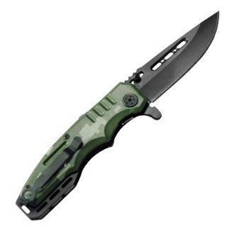 Army Green Camo Handle Spring Assisted Open Linerlock S. Steel Folding Knife w/ Pocket Clip & Belt Sheath : Hunting Folding Knives : Sports & Outdoors