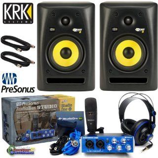KRK RP8 G2 Rokit Powered Studio Monitor (Pair) + PreSonus AudioBox Studio + 2 Samson 18 Feet XLR Cables   Bundle: Musical Instruments
