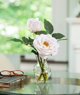 Open Rose & Bud Silk Flower Accent   White   Artificial Mixed Flower Arrangements