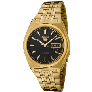 Seiko Men's SNK644 Seiko 5 Automatic Black Dial Gold Tone Stainless Steel Watch: Seiko: Watches