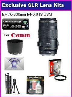 Canon EF 70 300mm f/4 5.6 IS USM For Canon Rebel XT XTi 350D 400D 50D XSI XS T1I T2I 5D 10D 20D 30D 450D With Essentials USM Accessory Package Kit Includes High Resolution HD protective UV Filter, lens Adapter + 6 Year Extended Lens Warranty + More  Digit