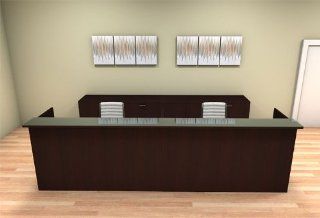 2pc 12' Feet Modern Glass Counter Reception Desk Set, #CH AMB R13 : Home Office Furniture Sets : Office Products