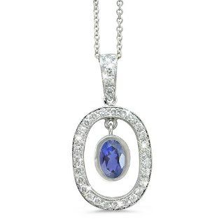 Twin Oval Shaped Vintage Diamond Pendant In 18K White Gold With A 0.63 ct. Genuine Iolite Center Stone.: CleverEve: Jewelry