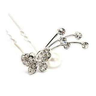 Bridal Wedding Jewelry Crystal Rhinestone Pearl Butterfly Hair Pin Silver White : Decorative Hair Combs : Beauty