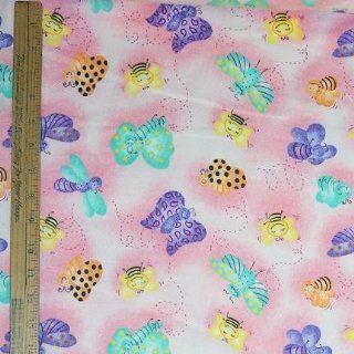44" Wide Flannel Fabric, Rainbow Bugs (Pink Background), Flannel Fabric By the Yard : Other Products : Everything Else