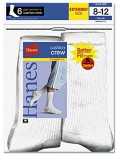 Hanes Women's Cushion Crew   Larger Shoe Size 683/6P, White, 8 12 (Pack of 6) Casual Socks